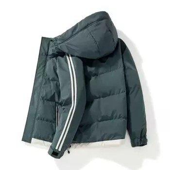 Новое мужское бархатное утолщенное хлопковое пальто с двумя полосками Мужское хлопковое пальто с двумя полосками Мужская куртка с капюшоном Пальто из хлеба M