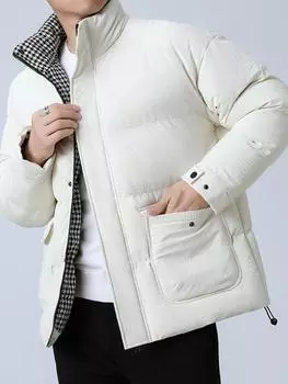 Новое мужское модное пальто, зимнее однотонное зимнее короткое пальто, пальто с длинным рукавом, плотная хлопковая мужская одежда, мужская куртка M чёрный