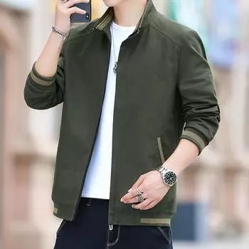 Новое мужское пальто из чистого хлопка, весна-осень, повседневная куртка с воротником-стойкой, мужское пальто M хаки