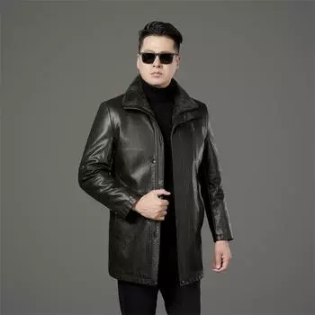 Новое мужское пальто из натуральной кожи, осенне-зимняя куртка высокого класса в деловом повседневном стиле с защитой от ветра и мехом M