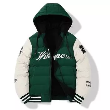 Новое мужское пальто с хлопковой подкладкой на осень и зиму, двухстороннее, трендовое свободное зеленое пальто с капюшоном для студентов, утолщенное пальто с хлопковой подкладкой L