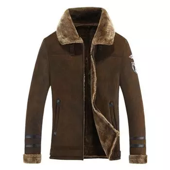 Новое мужское пальто с меховой отделкой большого размера, замшевая повседневная свободная куртка с флисом