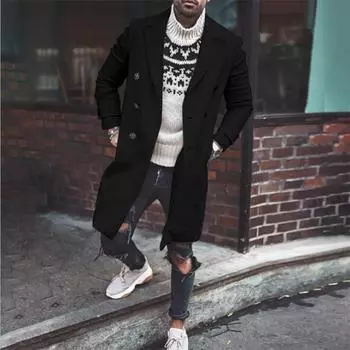 Новое мужское шерстяное однотонное повседневное пальто средней длины с карманами в европейском и американском стиле на осень и зиму, мужское пальто S белый