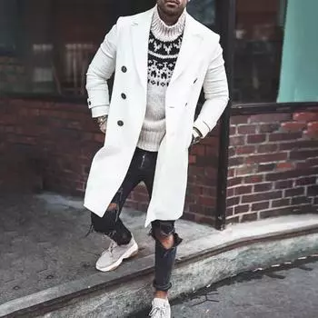 Новое мужское шерстяное однотонное повседневное пальто средней длины с карманами в европейском и американском стиле на осень и зиму, мужское пальто 2XL чёрный