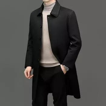 Новое мужское шерстяное пальто для папы среднего возраста на осень и зиму со съемным пуховиком, длинная шерстяная ветровка M
