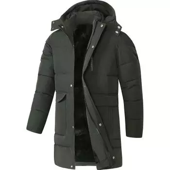 Новое мужское свободное пальто средней длины с хлопковой подкладкой, утолщенным бархатом, съемным капюшоном, теплая хлопковая одежда для улицы XL