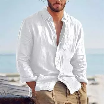 Новое мужское свободное повседневное ретро пальто, верхнее нижнее пальто из хлопка и конопли, универсальный повседневный классический кардиган, пляжная рубашка, мужской стиль S белый