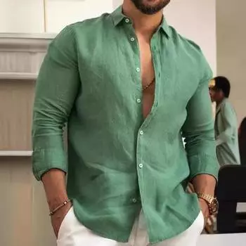 Новое мужское свободное повседневное ретро пальто, верхнее нижнее пальто из хлопка и конопли, универсальный повседневный классический кардиган, пляжная рубашка, мужской стиль S темно-зеленого