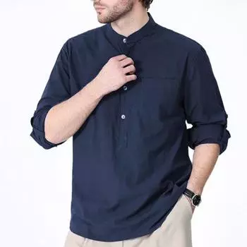 Новое мужское свободное повседневное ретро пальто, верхнее нижнее пальто из хлопка и конопли, универсальный повседневный классический кардиган, пляжная рубашка, мужской стиль S чёрный