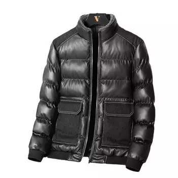 Новое мужское утолщенное хлопковое пальто, для молодежи и среднего возраста, облегающее, с воротником-стойкой, из искусственной кожи, с большим карманом, хлопковое пальто для мужчин, модное M