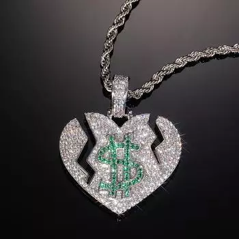 Новое мужское/женское ожерелье в форме сердца в долларах США, длинная цепочка с подвеской, ожерелье для пары, подарок, ювелирные изделия в стиле рок 56cm