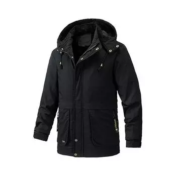 Новое мужское зимнее хлопковое пальто, мужское с капюшоном и большим меховым воротником из бархата, пальто средней длины из чистого хлопка с потертым хлопком M