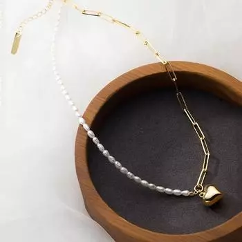 Новое натуральное пресноводное барочное жемчужное ожерелье с подвеской в виде сердца для женщин, настоящее 925 пробы, свадебные украшения из серебра золотой