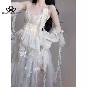 Новое нежное французское платье в стиле ретро, летнее антикварное винтажное платье, платье феи S бежевый