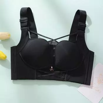 Новое нижнее белье большого размера для женщин Большая грудь показывает маленькую грудь Без стального кольца Собирает и собирает грудь Предотвращает провисание Бесшовный тонкий и сексуальный бюстгальтер 36/80 чёрный