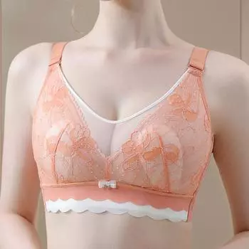 Новое нижнее белье большого размера без губки, большая грудь выглядит маленькой, ультратонкий бюстгальтер с заячьими ушками, бесшовная сборка и антипровисающий бюстгальтер 36/80 мандариновый