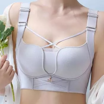 Новое нижнее белье большого размера для женщин Большая грудь показывает маленькую грудь Без стального кольца Собирает и собирает грудь Предотвращает провисание Бесшовный тонкий и сексуальный бюстгальтер 36/80 чёрный
