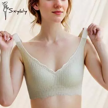 Новое нижнее белье из хлопкового кружева с V-образным вырезом, без стального кольца, антипровисающий спортивный дышащий удобный бюстгальтер L белый