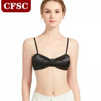 Новое нижнее белье с глянцевым бантом, небольшой бюст, нижнее белье с треугольными чашками, модный бюстгальтер с двойными бретелями S чёрный