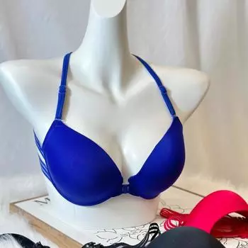 Новое нижнее белье с красивой спинкой-бабочкой, сексуальная сборка, верхняя поддержка, однотонный глянцевый чехол для бюстгальтера 75 синий