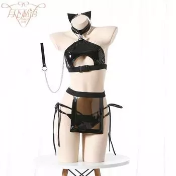 Новое нижнее белье сексуальное лакированное кожаное платье для девочек-кошек, игровой костюм для страсти, дразнящий двухмерный костюм для девочек-кроликов average size 90-67.5kg