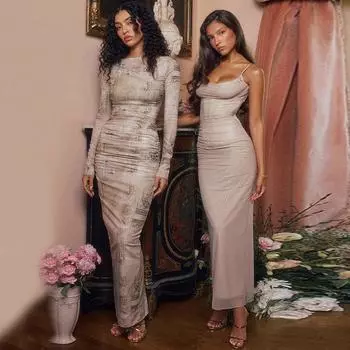 Новое облегающее элегантное платье с длинным рукавом и принтом, женское летнее повседневное платье с круглым вырезом и высокой талией, женское винтажное вечернее клубное платье Lady 24474 S белый