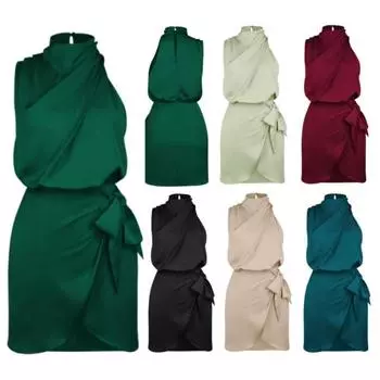 Новое облегающее платье знаменитости с высоким вырезом и бретельками S темно-зеленого