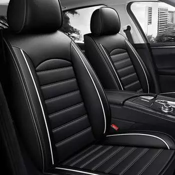 Новое обновление, водостойкая, прочная, дышащая, универсальная защита, подушка для переднего сиденья, роскошный чехол из искусственной кожи, полный чехол на переднее сиденье (Только чехол на одно сиденье) One Seat белый/чёрный