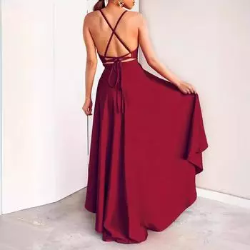 Новое однотонное платье с V-образным вырезом, бретельками, нерегулярной юбкой и завязками на шее 0XL красный