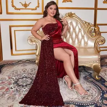Новое однотонное, расшитое пайетками, облегающее, без рукавов, замшевое, с разрезами по низу, элегантное, облегающее, банкетное вечернее платье 0XL красный