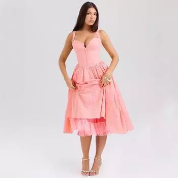 Новое однотонное вышитое мягкое сетчатое платье из пряжи Heavy Industrial, сексуальное, облегающее, с подтяжками XS персиковый