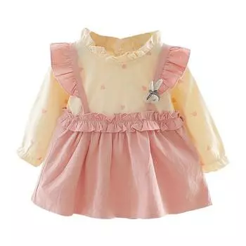 Новое осенне-осеннее повседневное лоскутное платье с длинными рукавами и принтом сердца для маленьких девочек, детский нарядный сарафан для малышей 12M