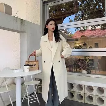 Новое осенне-зимнее двухстороннее шерстяное пальто длинное корейское свободное повседневное шерстяное пальто S чёрный