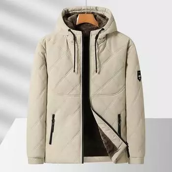 Новое осенне-зимнее хлопковое пальто для мужчин с капюшоном и бархатной ромбовидной клеткой, теплое и ветрозащитное хлопковое пальто M