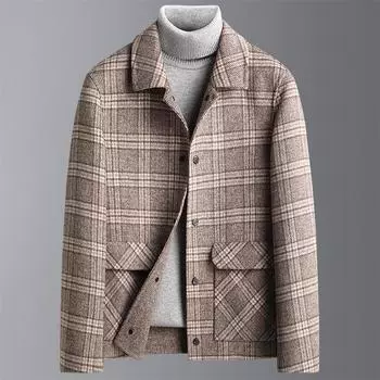 Новое осенне-зимнее короткое шерстяное двухстороннее шерстяное пальто мужское утолщенное клетчатое двухстороннее шерстяное пальто мужская куртка M