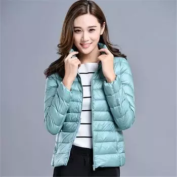 Новое осенне-зимнее легкое пуховое пальто, женское облегающее короткое пальто со стоячим воротником на большом утином пуху S