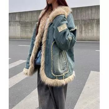 Новое осенне-зимнее модное джинсовое пальто с меховым воротником и винтажным хлопковым воротником с зажимом, хлопковое пальто S