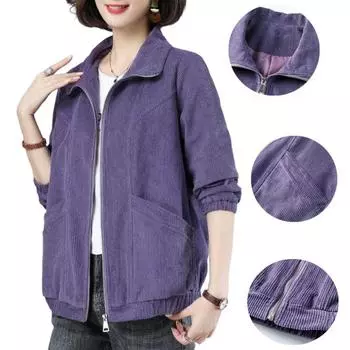 Новое осенне-зимнее модное вельветовое короткое пальто с капюшоном для женщин, свободное пальто с длинными рукавами, кардиган, пальто большого размера M фиолетовый