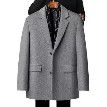 Новое осенне-зимнее модное вязаное пальто в стиле шарфа из хлопка и утолщенной шерсти, мужское шерстяное пальто средней длины M чёрный