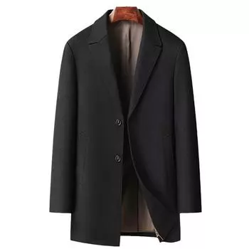 Новое осенне-зимнее мужское трикотажное шерстяное пальто, мужское тонкое кашемировое шерстяное пальто средней длины, мужское пальто M чёрный