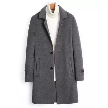 Новое осенне-зимнее пальто из 100% шерсти, пальто средней длины с лацканами без кашемира, мужское деловое шерстяное пальто L чёрный