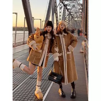 Новое осенне-зимнее пальто из овчины и овечьей шерсти, женское замшевое пальто средней длины с ворсом S