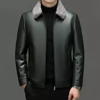 Новое осенне-зимнее пуховое пальто из натуральной кожи для мужчин среднего возраста, кожаное пальто с утолщенным овечьим поясом, пальто с меховым воротником, кожаное пальто 4XL