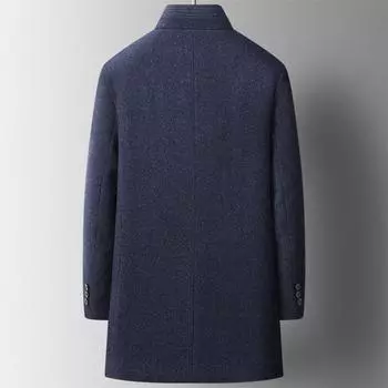 Новое осенне-зимнее шерстяное пальто с воротником-стойкой для мужчин, шерстяное пальто из хлопка и утолщенного меха кролика Рекс с воротником S темно-синий