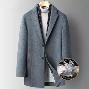 Новое осенне-зимнее шерстяное пальто со съемной подкладкой и двусторонним шерстяным воротником, мужское шерстяное пальто средней длины M