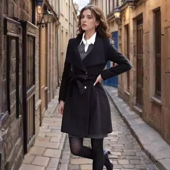 Новое осенне-зимнее шерстяное пальто женское длинное однобортное шерстяное пальто тонкий тренчкот S