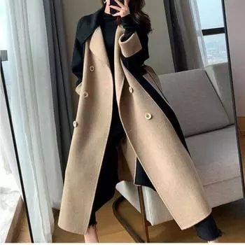 Новое осенне-зимнее свободное двухстороннее бархатное пальто в тон, подходящее по цвету, в стиле Хепберн, тонкое шерстяное пальто, длинное женское пальто M