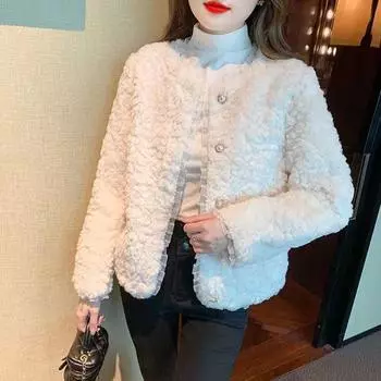 Новое осенне-зимнее утолщенное и универсальное высококачественное кружевное кружевное овечье шерстяное маленькое ароматное женское пальто S 90-55kg