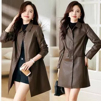 Новое осенне-зимнее женское пальто из натуральной кожи средней длины из овчины, модное, темпераментное, большая ветровка, пальто M