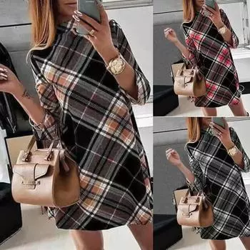 Новое осенне-зимнее женское платье с длинным рукавом, напечатанная женская модная юбка, повседневный пуловер XL хаки